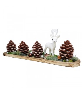 Wooden Tray with Pine Cone Candles