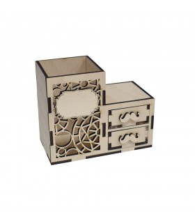 Wooden Pen Holder with Drawers