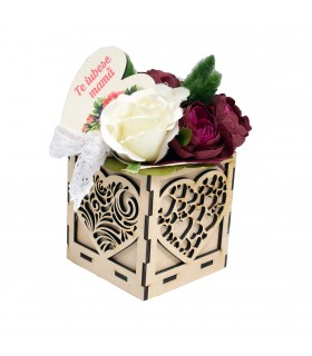 Wooden Box with Silk Flowers