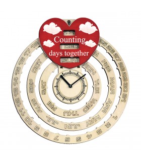 Wooden Perpetual Calendar with Clock - Love