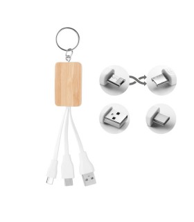 Bamboo 3 in 1 Keychain with Cable