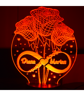 3D rózsás lámpa névvel