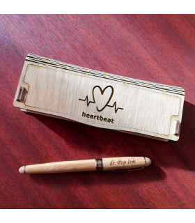 Bamboo Pen Set in Personalized Case - Heartbeat