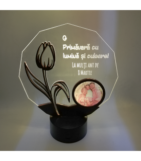 Tulip 3D Lamp with Round Photo