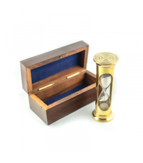 Brass hourglass in a wooden box