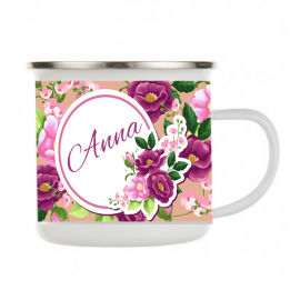 Steel mug, with floral design and name