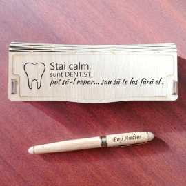 Set Stilou in Etui din Lemn - Dentist