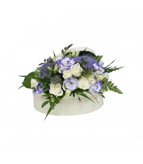 Purple and White Arrangement in Oval Box